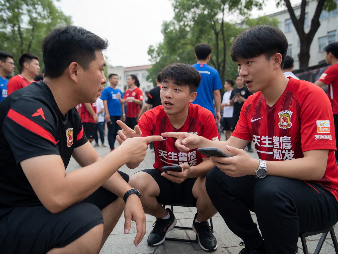 球迷在社区中热烈讨论赛事和球队的场景